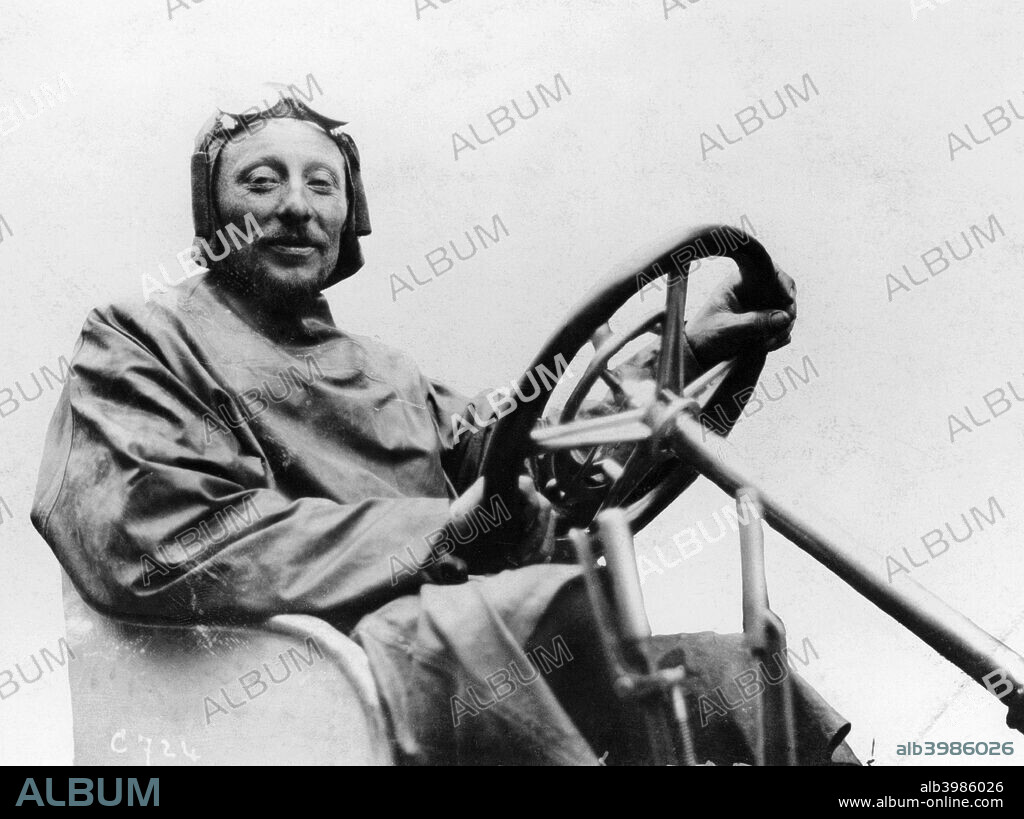 Camille Jenatzy, (c1900?). Belgian Jenatzy won the 1903 Gordon Bennett Trophy race at Athy, Northern Ireland, driving a 90 hp Mercedes. He was the first person to  drive a car at over 100 kmh in 1899. He died in 1913 after being accidentally shot on a wild boar hunt.
