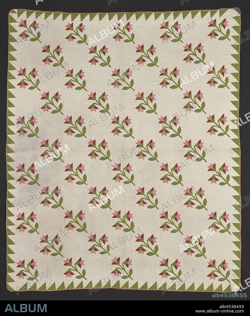quilt (Lily), Unknown, about 1850, cotton, appliquéd and quilted, 101 x 83-1/2 in., other title, Virginia Lily, other title, North Carolina Lily, other title, Tulip, American, Textile and Fashion Arts.