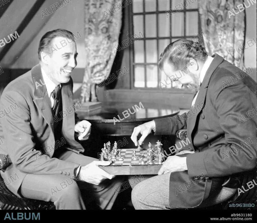 CHRISTOPHER LEE and VINCENT PRICE in THE OBLONG BOX, 1969, directed by GORDON HESSLER. Copyright American International Productions.