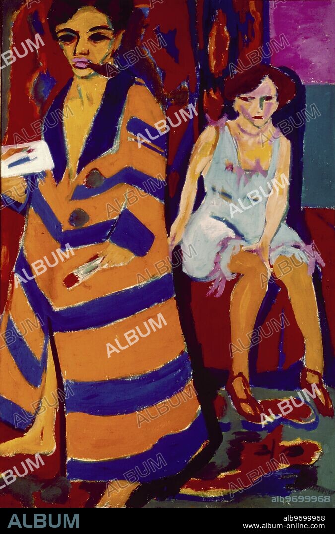 Self Portrait with a Model, 1907 (oil on canvas). Kirchner, Ernst Ludwig (1880-1938). Location Hamburger Kunsthalle, Hamburg, Germany. Ernst Ludwig Kirchner (May 6, 1880 - June 15, 1938) was a German expressionist painter and one of the founders of the artists group Die BrÃ¼cke or "The Bridge.". Â©TopFoto.