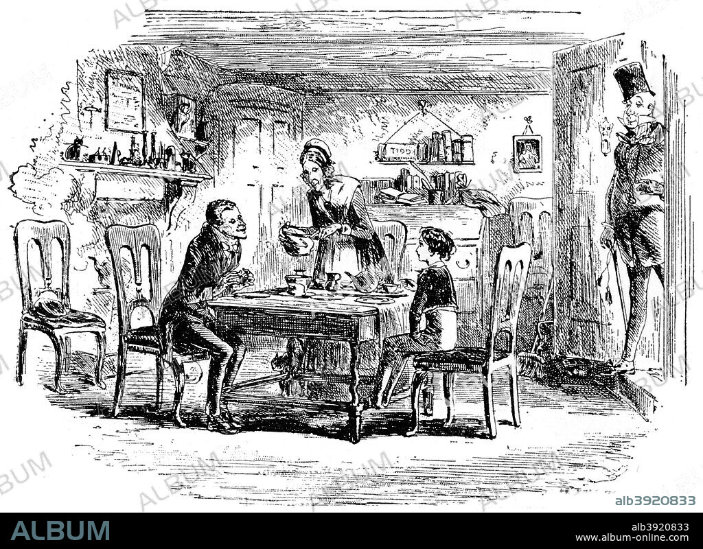 David Copperfield and Uriah Heep, 1912. Scene from David Copperfield, by Charles Dickens. A print from The Bookman, February 1912.