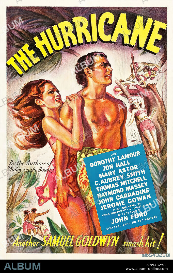 DOROTHY LAMOUR y JON HALL en HURACÁN SOBRE LA ISLA, 1937 (THE HURRICANE), dirigida por JOHN FORD. Copyright UNITED ARTISTS.