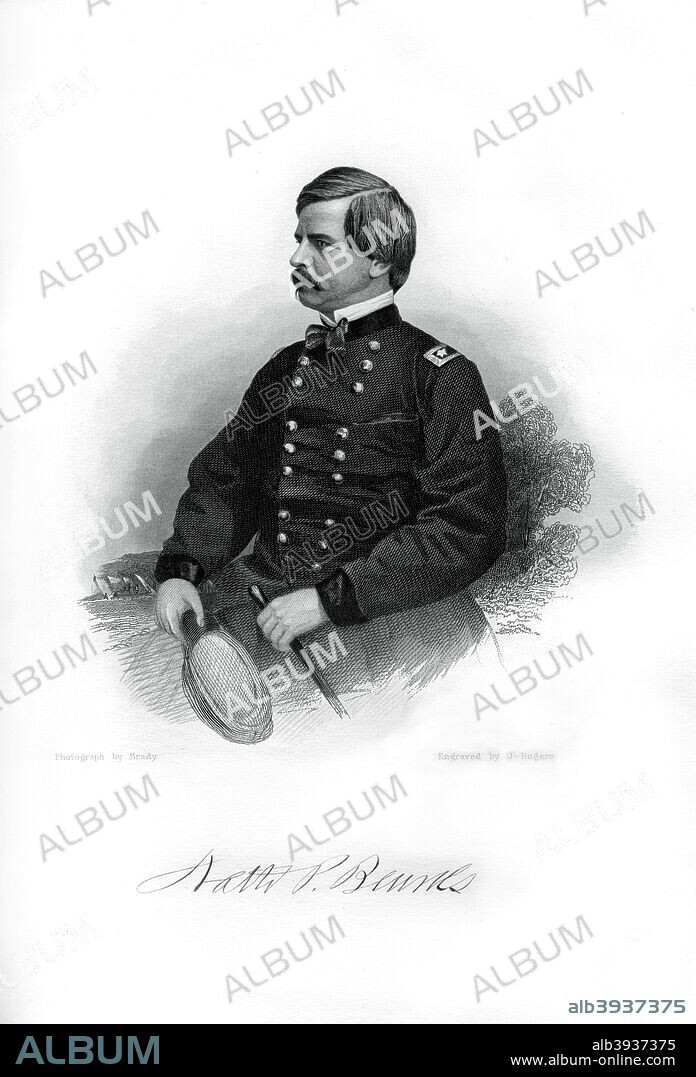 General Nathaniel Prentice Banks, American politician and soldier, 1862-1867. Banks (1816-1894) served as Speaker of the US House of Representatives from 1856-1857. After the outbreak of the Civil War President Lincoln appointed him a Major-General of Volunteers despite the fact that he was not a graduate of the US Military Academy. An engraving from volume I of The War with the South : a History of the Late Rebellion, by Robert Tomes, Benjamin G Smith, New York, Virtue & Yorston, 3 Volumes, 1862-1867.