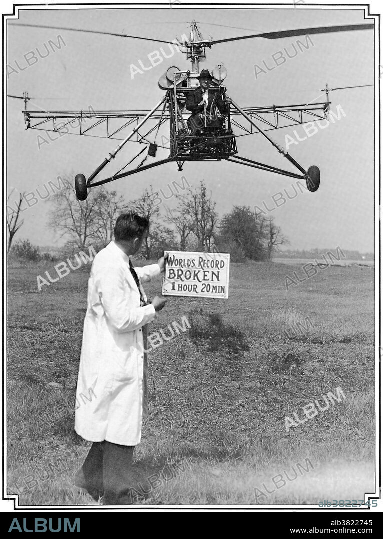 Sikorsky test flying helicopter, undated. Igor Ivanovich Sikorsky (May 25, 1889 - October 26, 1972) was a Russian-American aviation pioneer. He was born in Russia, and educated at St Petersburg and Kiev. He designed and flew the world's first multi-engine fixed-wing aircraft, the Russky Vityaz in 1913, and the first airliner, Ilya Muromets, in 1914. He emigrated to the US in 1919 and worked as a school teacher and lecturer, while looking for an opportunity to work in the aviation industry. In 1923, he formed the Sikorsky Manufacturing Company. In 1928, he became a naturalized citizen of the US. His company manufactured flying boats used by Pan Am for transatlantic flights. In 1939 he designed and flew the Vought-Sikorsky VS-300, the first viable American helicopter, which pioneered the rotor configuration. In 1942, he modified the design into the Sikorsky R-4, which became the world's first mass-produced helicopter. His final VS-300 rotor configuration, comprising a single main rotor and a single anti-torque tail rotor, has proven to be one of the most popular helicopter configurations, being used in most helicopters produced today. He died in 1972 at the age of 83. He was inducted into the National Inventors Hall of Fame in 1987.