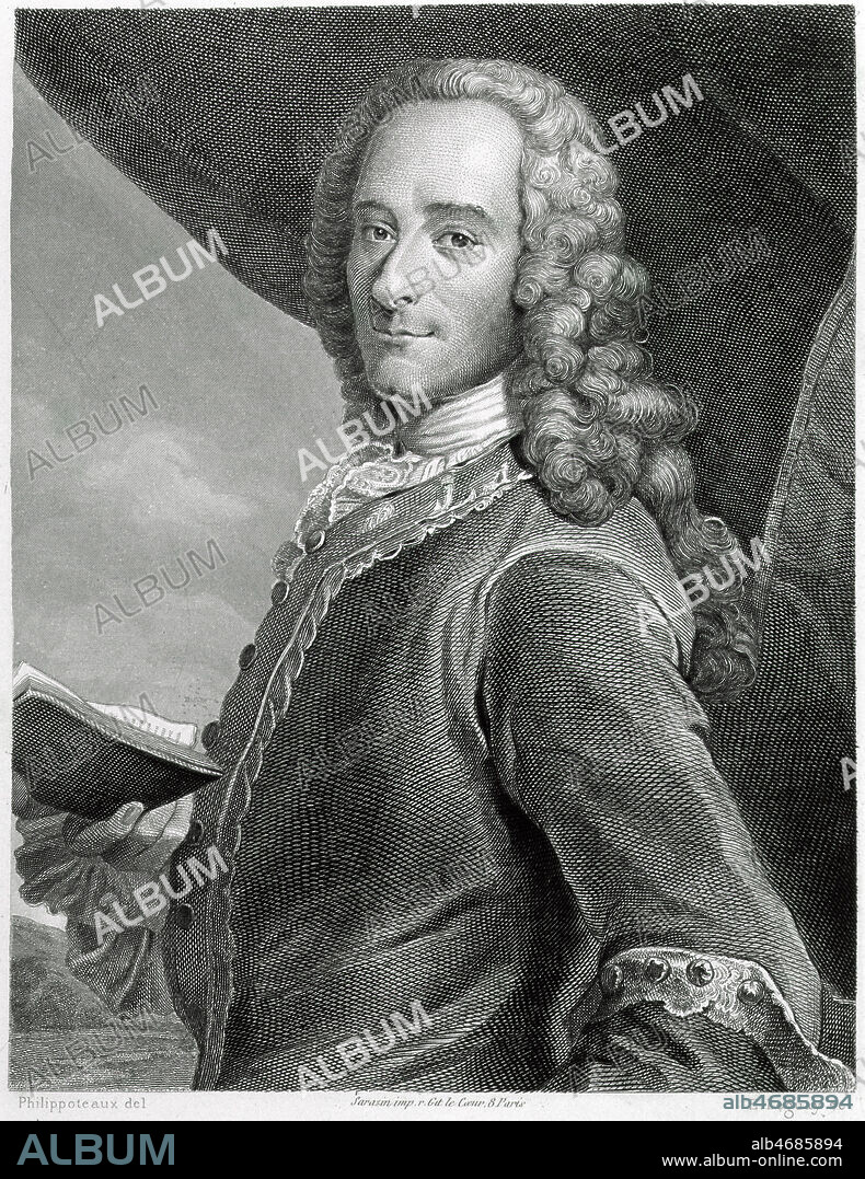 Portrait de VOLTAIRE (1694-1778) tire de la Galerie des grands ecrivains francais, par SAINTE-BEUVE (1804-1869), edition de 1878. Credit : Collection Vav/KHARBINE-TAPABOR.