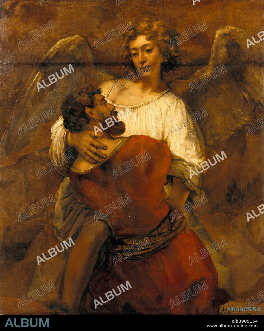 HARMENSZOON VAN RIJN REMBRANDT. Jacob Wrestling with the Angel. Date/Period: Ca. 1659. Painting. Oil on canvas. Height: 137 cm (53.9 in); Width: 116 cm (45.6 in).