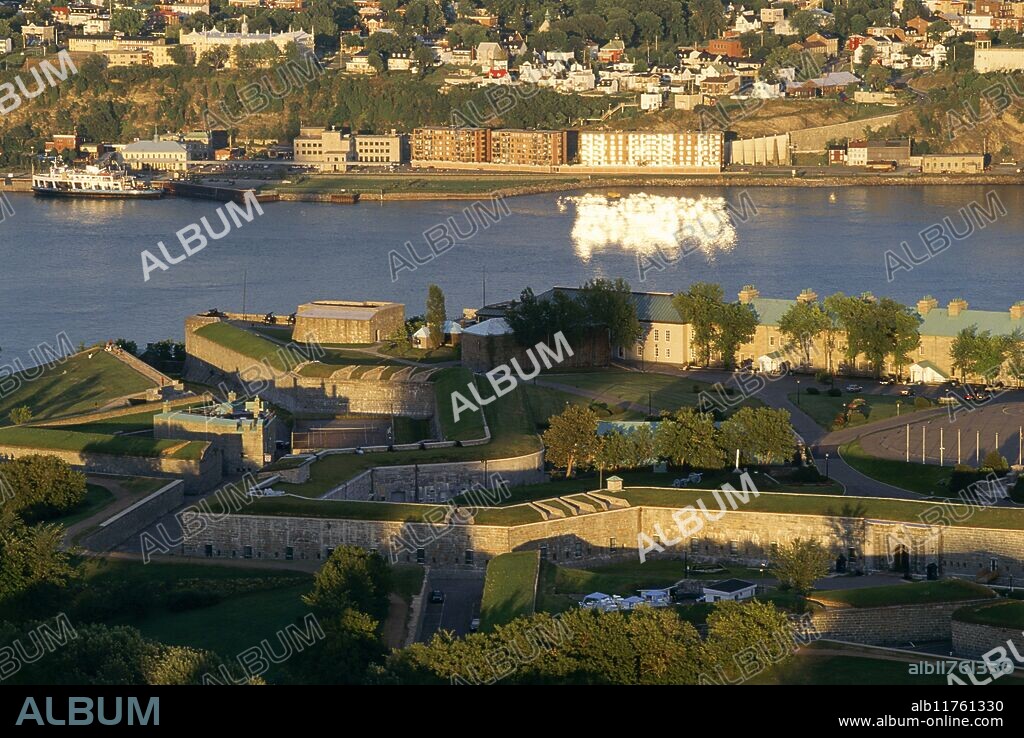 Aerial view of Quebec city and the Citadel which sits above the St Lawrence River; the complex of 25 buildings covers 40 acres and is the largest fort in North America still occupied by troops. *** Local Caption ***.