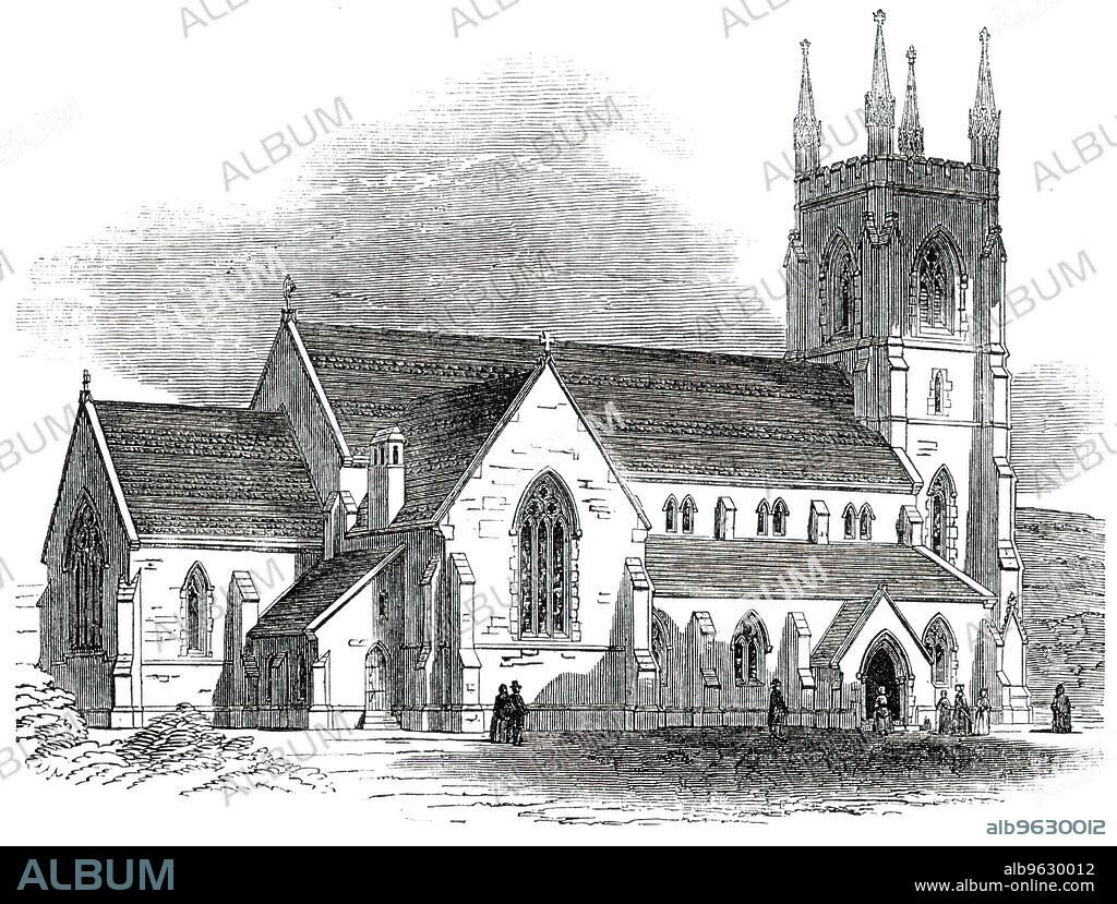 Christ Church, Pitsmoor, Sheffield, 1850. Consecration of a new church in Yorkshire. 'The building is, throughout, of the early decorated period of Gothic architecture; and, although the limited funds at the disposal of the architects did not allow of any attempt at ornamental display, great care has been taken, by judiciously disposing the masses of the building, to secure a pleasing outline, as well as a complete ecclesiastical character...The church will seat (118 adults and 224 children. Of these, all except 266 are free. The cost of the building is within a few pounds of the architects' estimate of £2000. The consecration took place on Thursday last, on which occasion the sermon was preached by his Grace the Archbishop of York. The architects are Messrs. Flockton and Son, of Sheffield'. From "Illustrated London News", 1850.