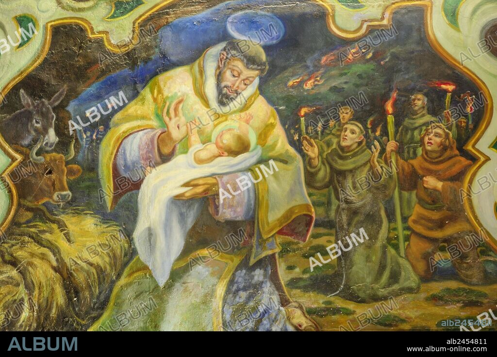 pintura al fresco, 1930, . Francesc Salvà de sa Llapassa i Ripoll, Convento de San Buenaventura, capilla del Belén de la misma iglesia, Llucmajor, Mallorca,Islas Baleares, España.