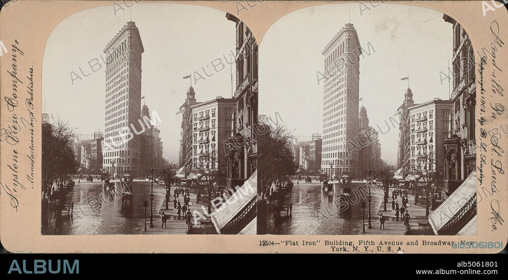 Flat Iron Building, Fifth Avenue and Broadway, New York, N.Y., U.S.A., Singley, B. L. (Benjamin Lloyd), Keystone View Company, Flatiron Building (New York, N.Y.), 1870?-1925?, New York (State), New York (N.Y.), New York, Manhattan (New York, N.Y.), Broadway (New York, N.Y.