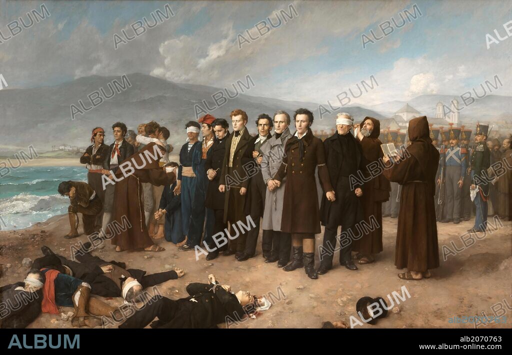 Antonio Gisbert Pérez / 'The Execution by Firing Squad of Torrijos and his Colleages on the beach at Málaga', 1888, Spanish School, Oil on canvas, 390 cm x 601 cm, P04348.