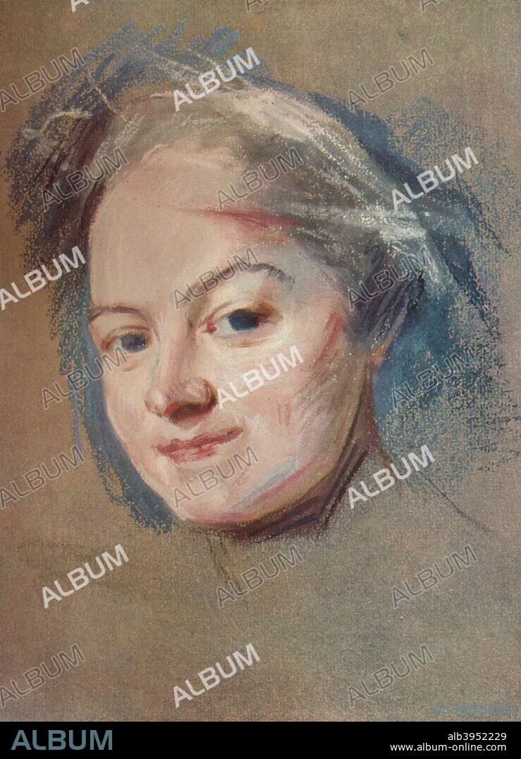 'Madame Favart, c1745. Madame Favart is an opéra in three acts by Jacques Offenbach (1819-1880) . Held at the Musée Antoine Lecuyer, Saint-Quentin. From The French Pastellists of the Eighteenth Century by Haldane MacFall. [MacMillan and Co., Limited, London, 1909].