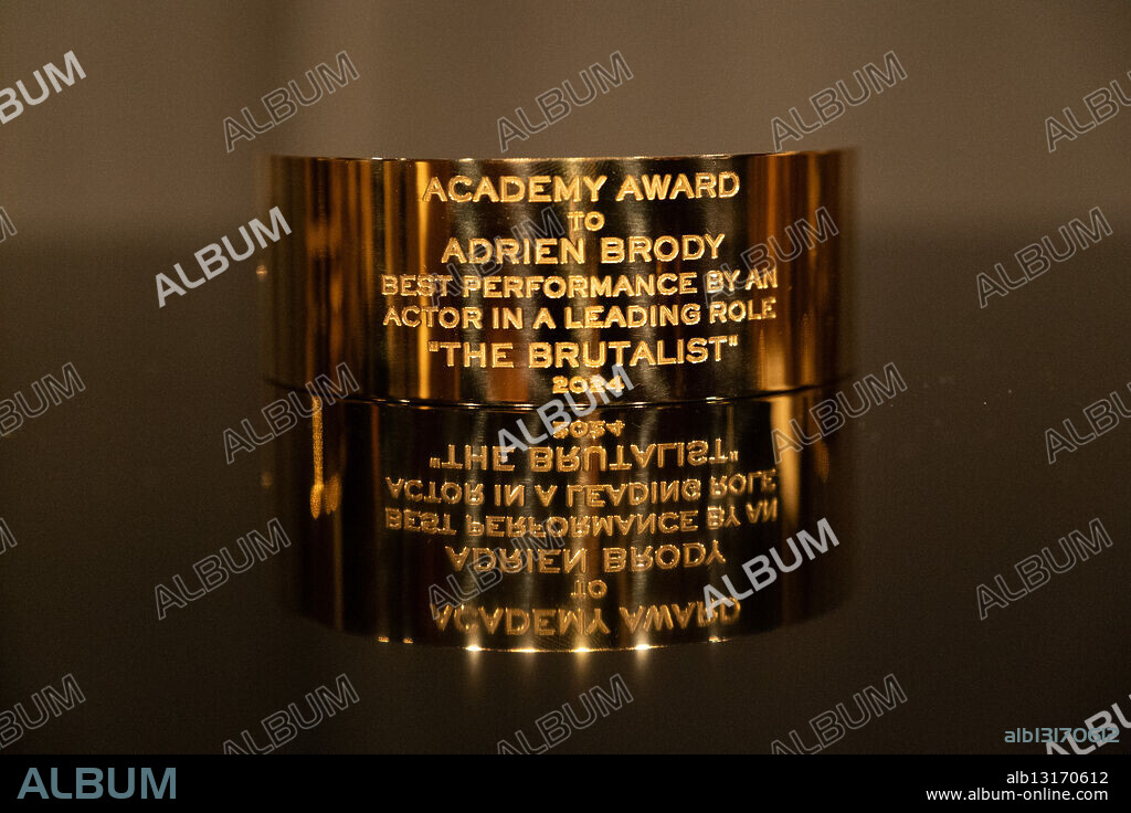 _AR20453. Adrien Brody's Oscar® plaque at Governors Ball following the live ABC telecast of the 97th Oscars® at the Dolby® Theatre at Ovation Hollywood in Los Angeles, CA, on Sunday, March 2, 2025.