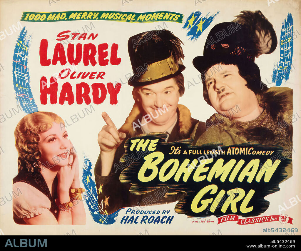 JULIE BISHOP, OLIVER HARDY and STAN LAUREL in THE BOHEMIAN GIRL, 1936, directed by CHARLEY ROGERS and JAMES W. HORNE. Copyright HAL ROACH/MGM.