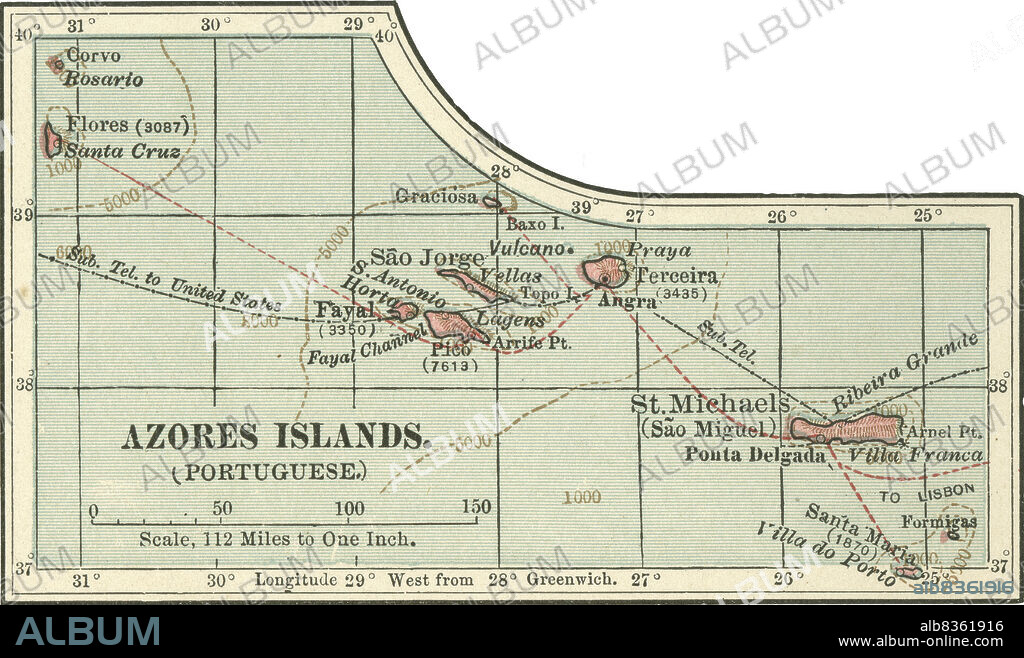 Map of Azores Islands.
