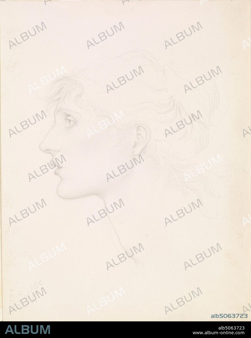 The Car of Love or Love's Wayfaring, Study of Margaret Drummond, 1880 Sir Edward Burne-Jones, Drawing, Pencil, Sketch, Pre-Raphaelite, Female, Profile.