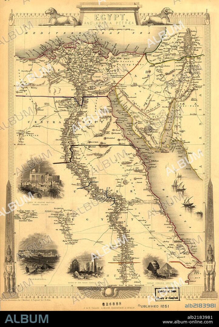 Beautiful Egyptian Map with insets of Mosques, sphinx & other antiquities.