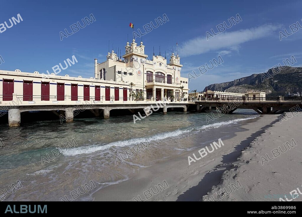 Antico Stabilimento Balneare Spa Hotel, 1912, Liberty style architecture, Mondello, Palermo, Sicily, Italy, Europe.
