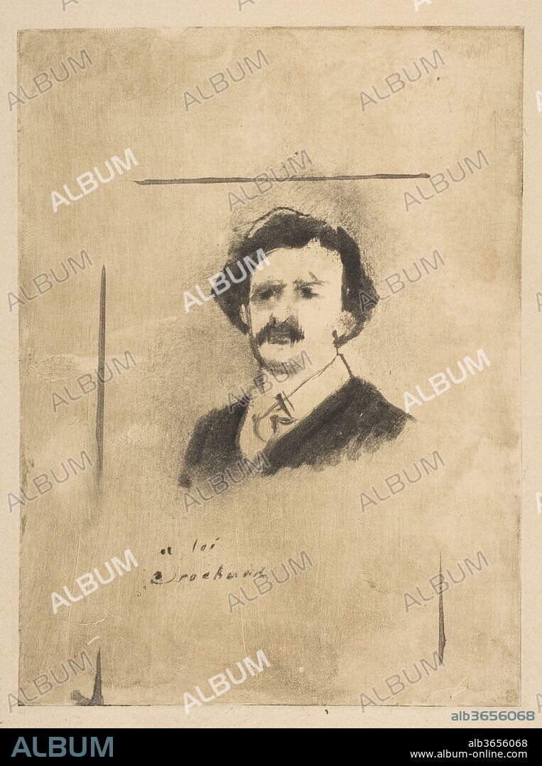 Portrait of Virginie Cardinal's Favorite, the Actor Crochard (illustration for La Famille Cardinal by Ludovic Halévy). Artist: Edgar Degas (French, Paris 1834-1917 Paris). Author: Illustration for La Famille Cardinal written by Ludovic Halévy (French, 1834-1908). Dimensions: sheet: 10 1/8 x 7 7/16 in. (25.7 x 18.9 cm)
plate: 6 1/4 x 4 11/16 in. (15.9 x 11.9 cm). Date: ca. 1880.