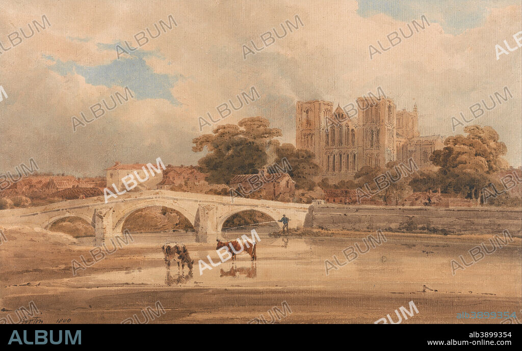 THOMAS GIRTIN. Ripon Minster, Yorkshire. Date/Period: 1800. Architectural subject. Watercolor with pen in black and brown ink, with scraping over graphite on medium, slightly textured, beige, laid paper. Height: 314 mm (12.36 in); Width: 476 mm (18.74 in).