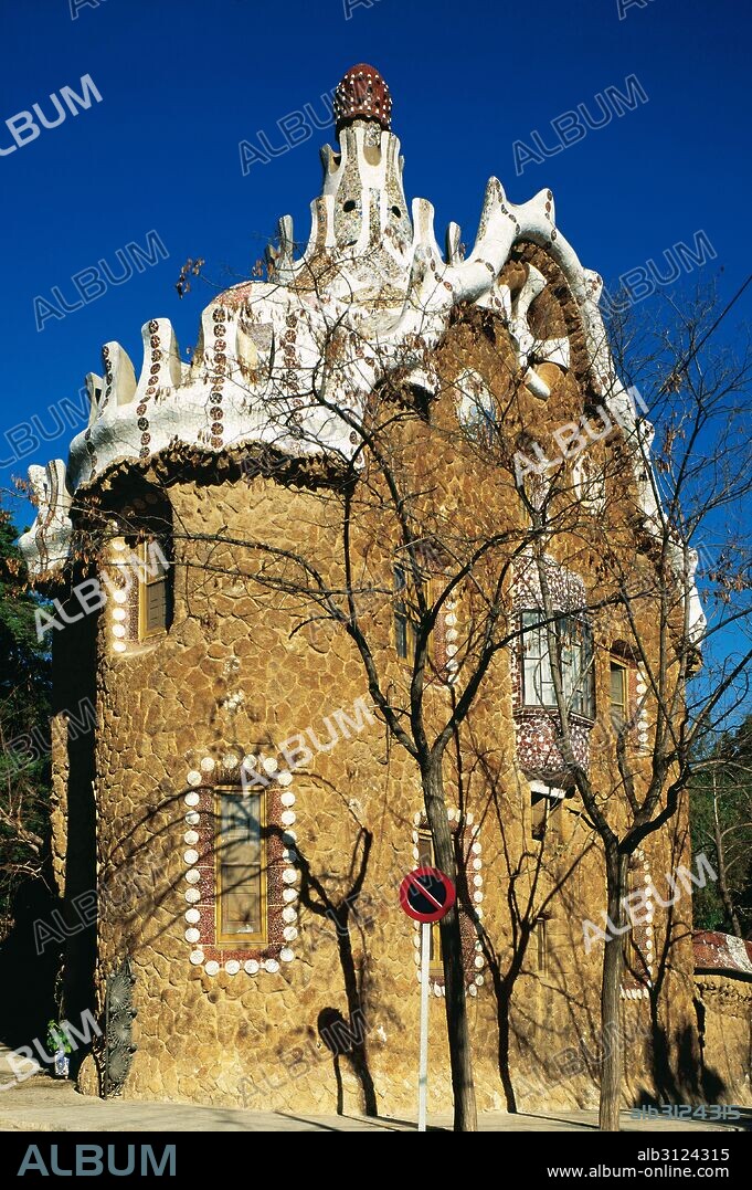 Spain. Barcelona. Park Guell. By Antonio Gaudi, 1900-1914. Pavilion at the entrance, Porter's residence. Exterior. Catalan modernism.