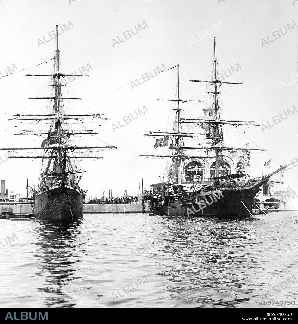 August 1913. Foreign Warships. The Italian War Brigantines "Palinuro" and "Misseno", Anchored in the port of Barcelona.