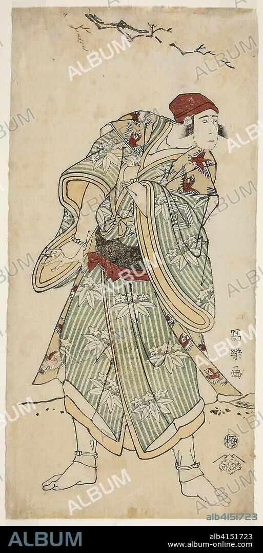 The Actor Ichikawa Yaozo III as the Sparrow Seller Bunji Yasukata (Sandai-me Ichikawa Yaozo no suzume uri Bunji Yasukata). Toshusai Sharaku ??? ??; Japanese, active 1794-95. Date: 1789-1799. Dimensions: 32.5 x 16.0 cm. Color woodblock print; hosoban, nishiki-e. Origin: Japan.
