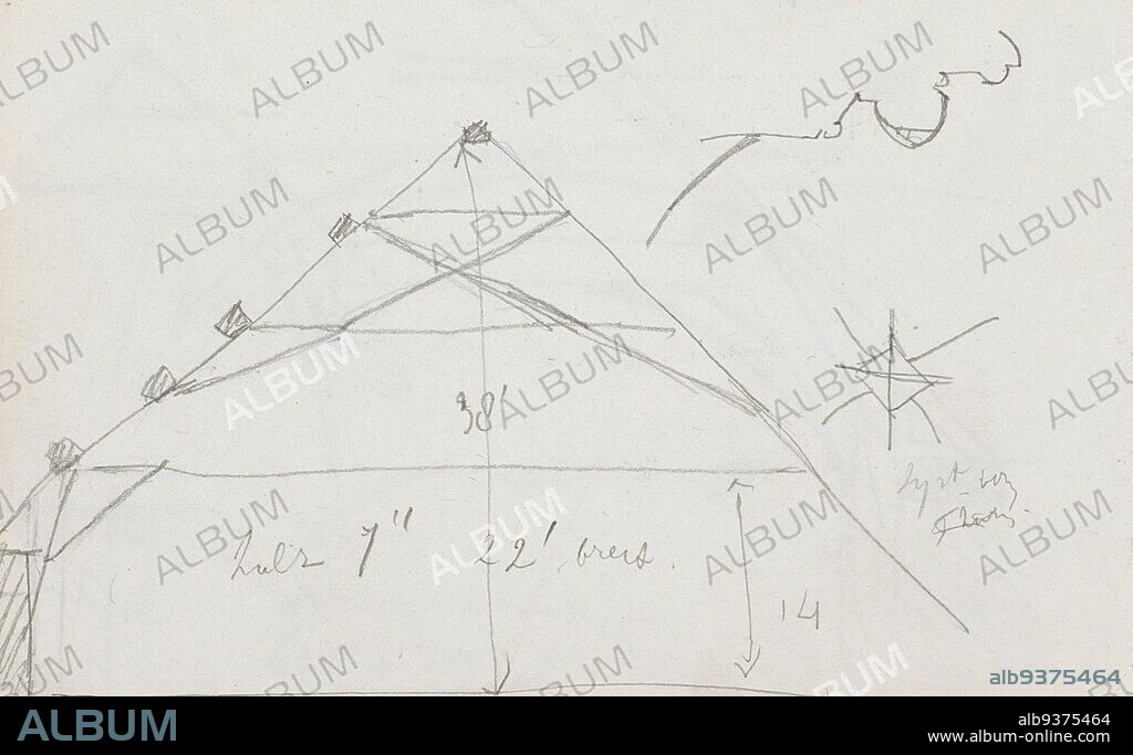 Sheet 23 verso from a sketchbook with 29 sheets, Construction for a pitched roof, Isaac Gosschalk, 1860 - 1861.