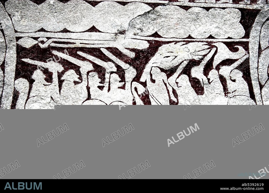 Detail of a Viking picture stone in Bunge, Gotland, Sweden