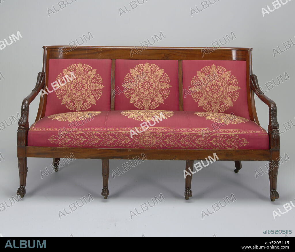 Sofa wood Sloping back divided into three sections curved at