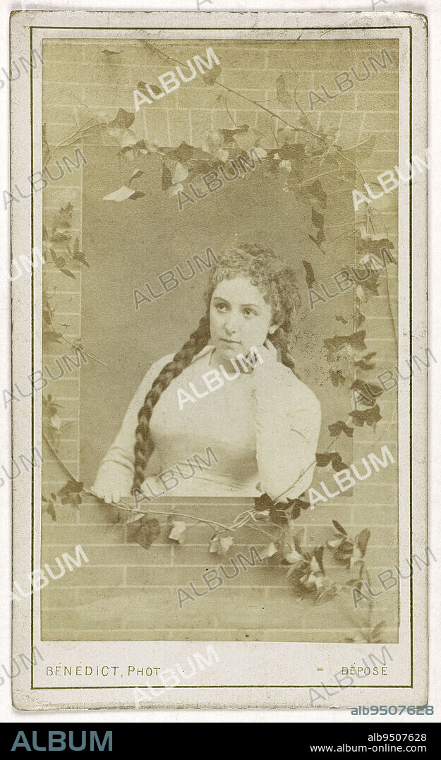 Portrait of Roze Marie, (Marie Ponsin, wife of Mr Mapteson, known as), (1846-1926), (singer and actress), Bénédict, Photographer, Between 1860 and 1890, 2nd half of the 19th century, Photography, Graphic arts, Photography, Albumen paper print, Dimensions - Work: Height: 9.1 cm, Width: 5.6 cm, Dimensions: Height: 10.6 cm, Width: 6.3 cm.