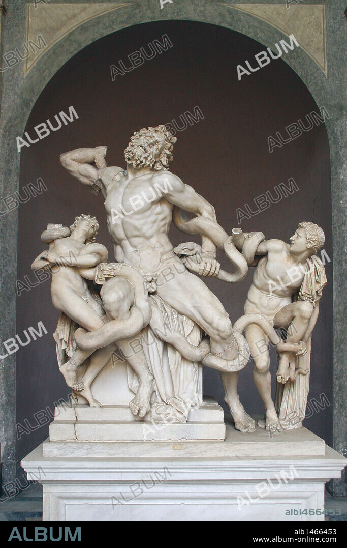ARTE GRIEGO. AGESANDRO, POLIDORO Y ATENODORO. Escultores griegos de época helenística de la escuela de Rodas. LAOCOONTE (s. I a. C.). Grupo escultórico de mármol que representa a Laocoonte (sacerdote troyano) y sus hijos ANTIFATES y TIMBREO. Este predijo la destrucción de Troya por el caballo de madera. Museos Vaticanos.