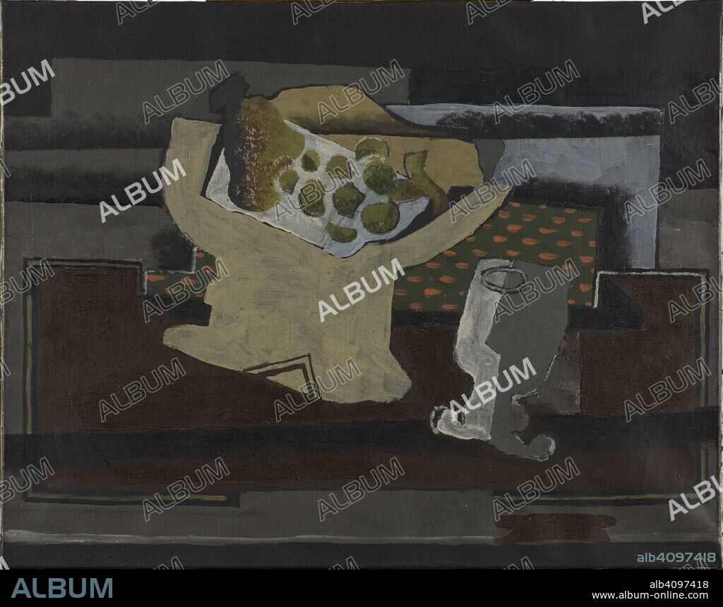 GEORGES BRAQUE. Compotier avec grappe de raisin et verre (Fruit bowl with bunch of grapes and glass).