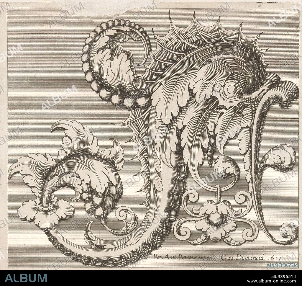 Acanthus motif with curls, print maker: Cesare Domenichi, (mentioned on object), Pietro Antonio Prisco, (mentioned on object), Italy, 1617, paper, engraving, h 184 mm × w 211 mm.