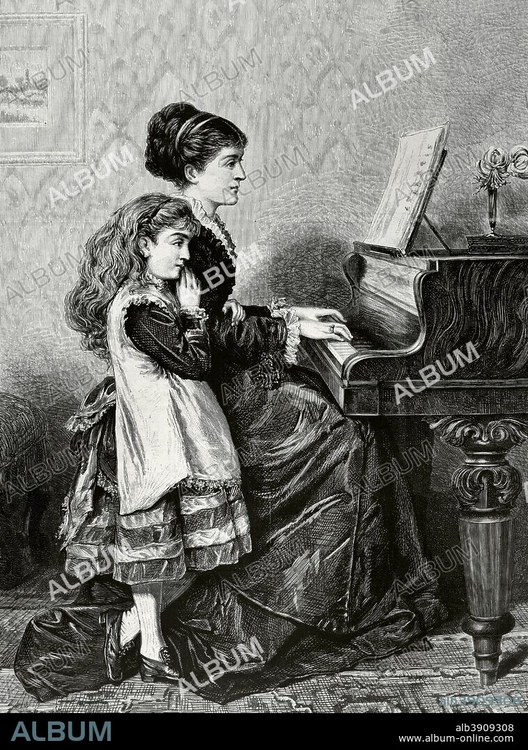 At the Piano. Engraving after a painting by George Goodwin Kilburne (1839-1924). La Ilustracion Espa–ola y Americana, May 15, 1876.
