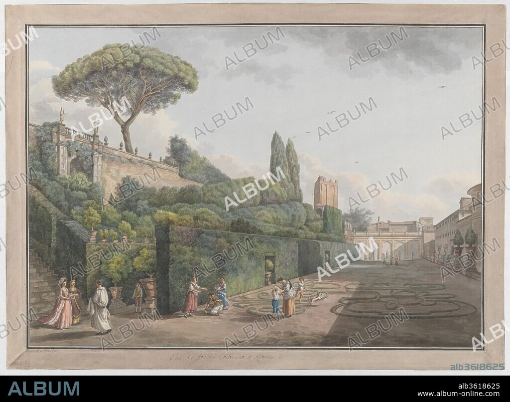 Garden of Palazzo Colonna. Artist: Giovanni Volpato (Italian, Bassano 1732-1803 Rome); Abraham Louis Rodolphe Ducros (Swiss, Yverdon 1748-1810 Lausanne). Dimensions: Mat: 23 7/16 × 31 15/16 in. (59.5 × 81.2 cm)
Image: 20 5/16 in. × 29 in. (51.6 × 73.7 cm). Date: ca. 1780.