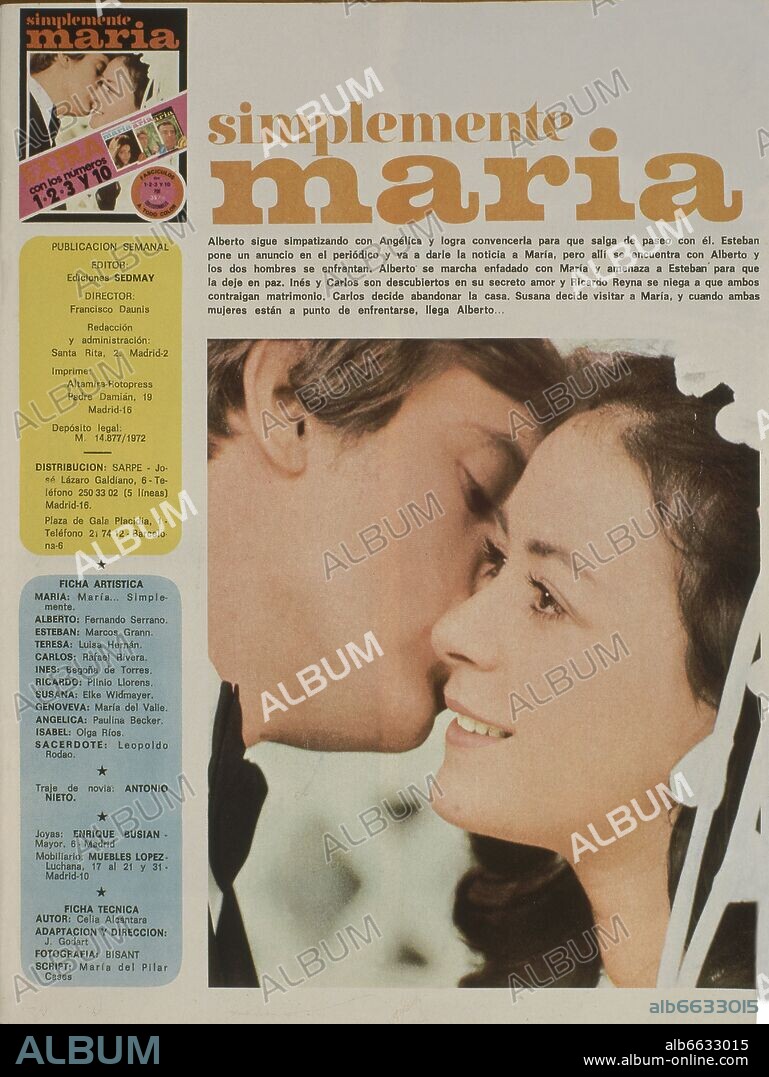 ALCANTARA CELIA. PORTADA DE FOTONOVELA SIMPLEMENTE MARIA.