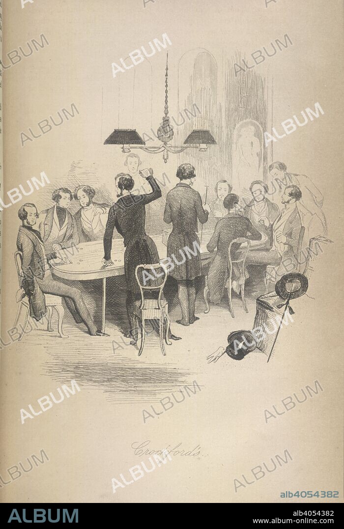 Crockford's. D'Horsay; or, the Follies of the day. By a Man of. William Strange: London, 1844. Crockford's. A gambling scene, in Crockford's, one of the well known clubs in Regency London, renowned for its decor, good food and gambling facilities.  Image taken from D'Horsay; or, the Follies of the day. By a Man of Fashion [i.e. John Mills]. [A novel. With illustrations by George Standfast.].  Originally published/produced in William Strange: London, 1844. . Source: 1458.g.7, opposite 42. Language: English.