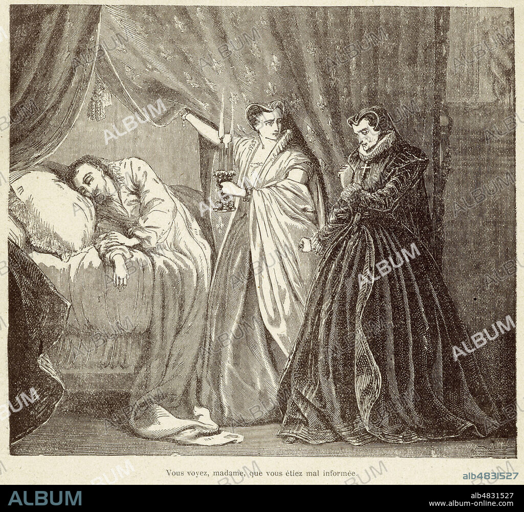 'Vous voyez, madame, que vous etiez mal informee'. Illustration de l'ouvrage 'La reine Margot' de DUMAS (1802-1870) par Alphonse de NEUVILLE (1832-1885). Credit : Collection KHARBINE-TAPABOR.
