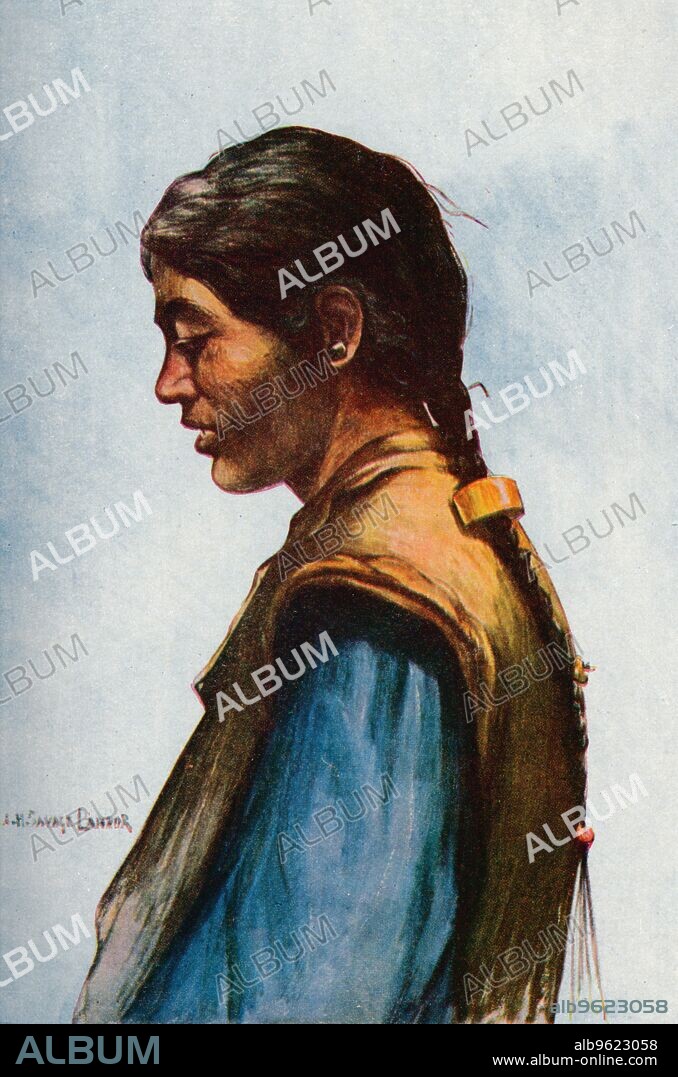 ARNOLD HENRY SAVAGE LANDOR. 'A Typical Tibetan', 1913. From The Gorgeous East by Frank Elias. [Adam and Charles Black, London, 1913].