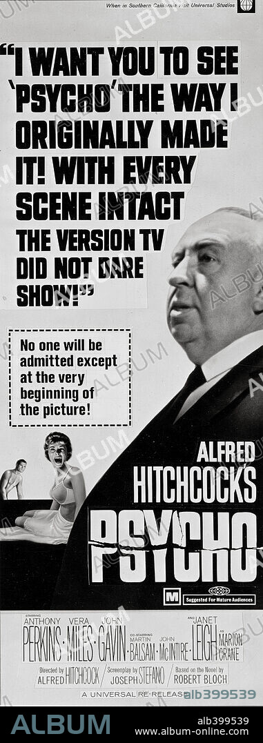 Poster de PSICOSIS, 1960 (PSYCHO), dirigida por ALFRED HITCHCOCK. Copyright SHAMLEY PRODUCTIONS.