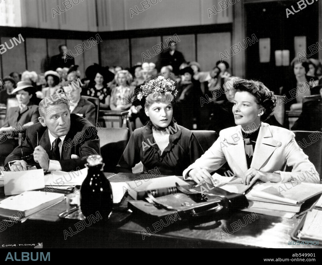 JUDY HOLLIDAY, KATHARINE HEPBURN and SPENCER TRACY in ADAM'S RIB, 1949, directed by GEORGE CUKOR. Copyright M.G.M.