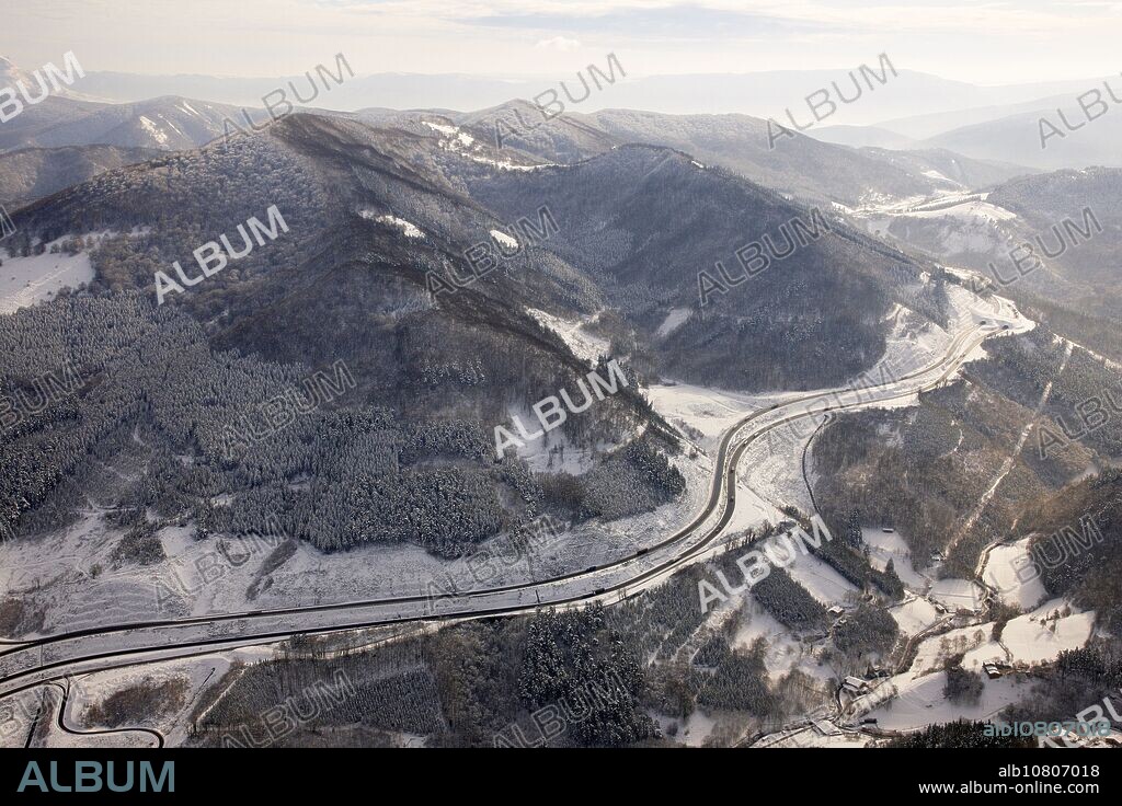 Snow-covered Etxegarate pass, Idiazabal. Guipuzcoa, Basque Country, Spain.