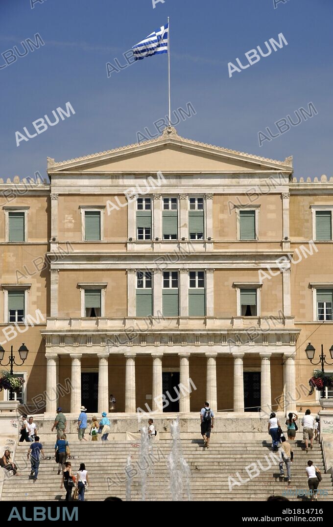 Greece, Athens. Old Royal Palace, 1836-1842. It houses the Hellenic Parliament since 1934. Designed by Friedrich von Gartner for king Otto of Greece. Neoclassical style.