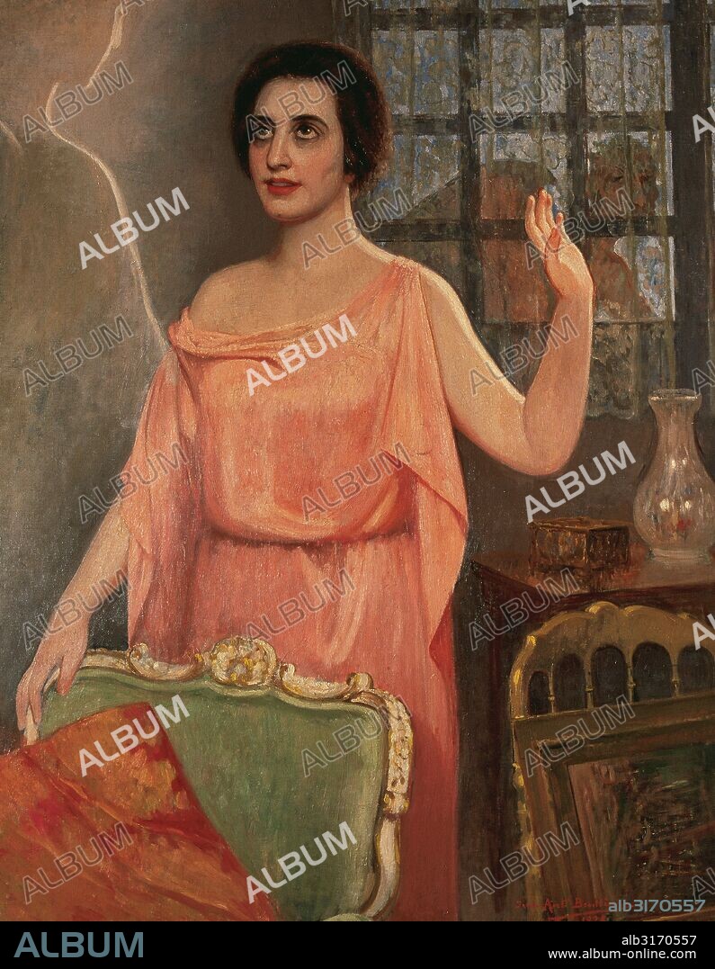 XIRGU, Margarita (Molins de Rei, 1888-Montevideo, 1969). Actriz que principalmente interpretó a García Lorca, Oscar Wilde, Pérez Galdós y Ángel Guimerà "MARGARITA XIRGU EN CRISTALINA" (1928), obra de los hermanos Álvarez Quintero. Oleo de J. Antonio BENLLIURE. Museo del Teatro. Almagro. Provincia de Ciudad Real. Castilla-La Mancha. España.