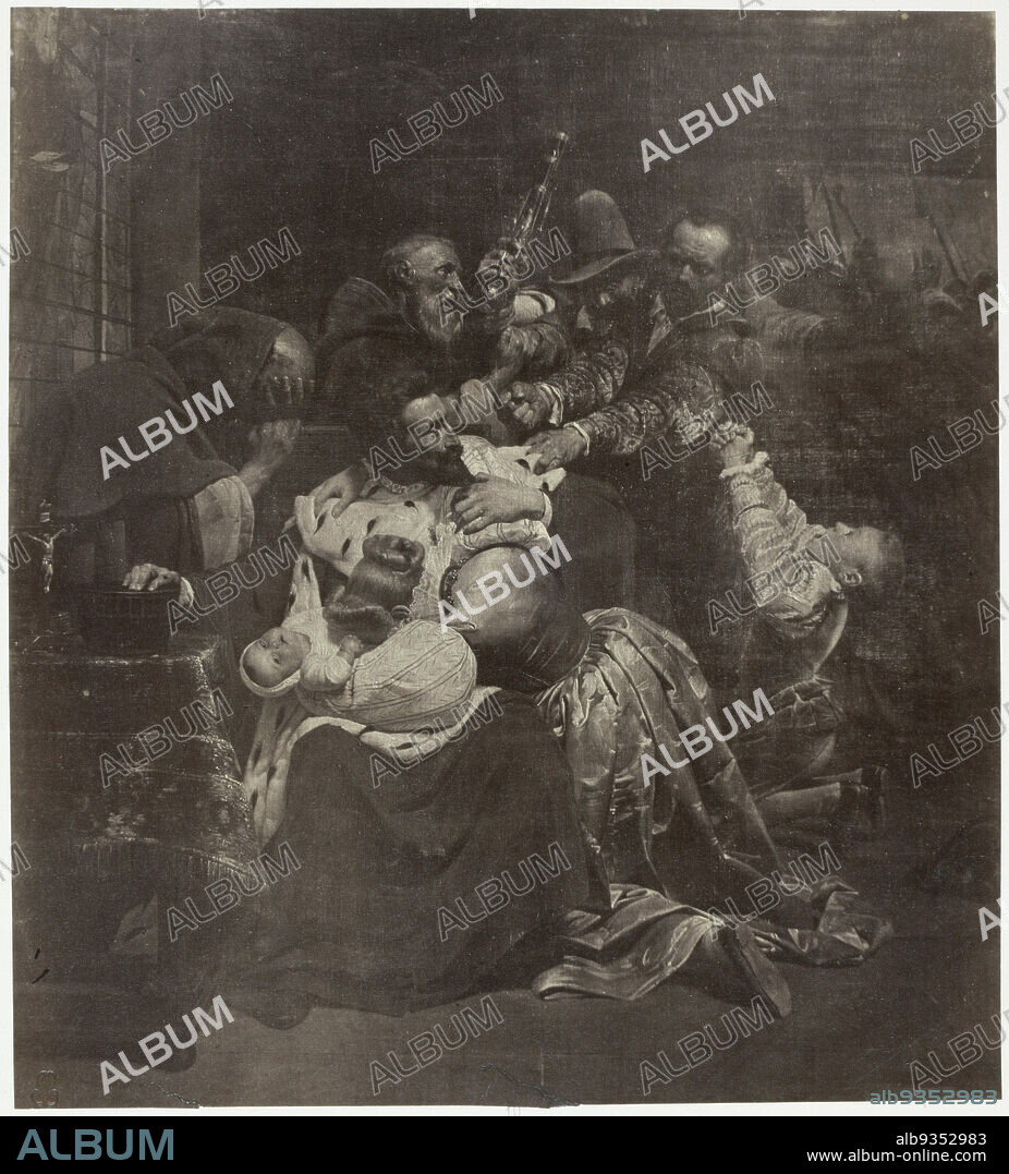 Photoreproduction of a painting of the death of Jean-Étienne Duranti by Paul Delaroche, Mort du président Duranti (title on object), Robert Jefferson Bingham (mentioned on object), after: Paul Delaroche (mentioned on object), Paris, c. 1853 - in or before 1858, paper, albumen print, engraving, height 196 mm × width 176 mmheight 279 mm × width 241 mm.