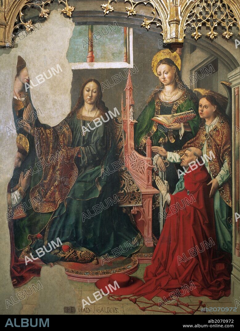 ARTE GOTICO. ESPAÑA. Fernando GALLEGO (h.1440-1507). Pintor español. RETABLO DE SAN ILDEFONSO. 1475-1480. Tabla central con la representación de SAN ILDEFONSO RECIBIENDO LA CASULLA DE LA VIRGEN MARIA. Pintura al óleo sobre tabla. Cabildo de la Catedral de Zamora. Castilla-León.
