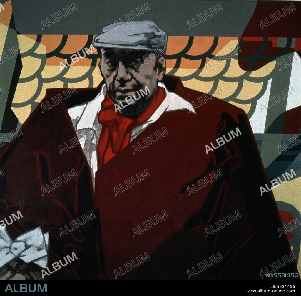 NERUDA , PABLO. NEFTALI RICARDO REYES. ESCRITOR CHILENO .1904 - 1973. OLEO DE EUGENIO CHICANO. COLECCION PARTICULAR.