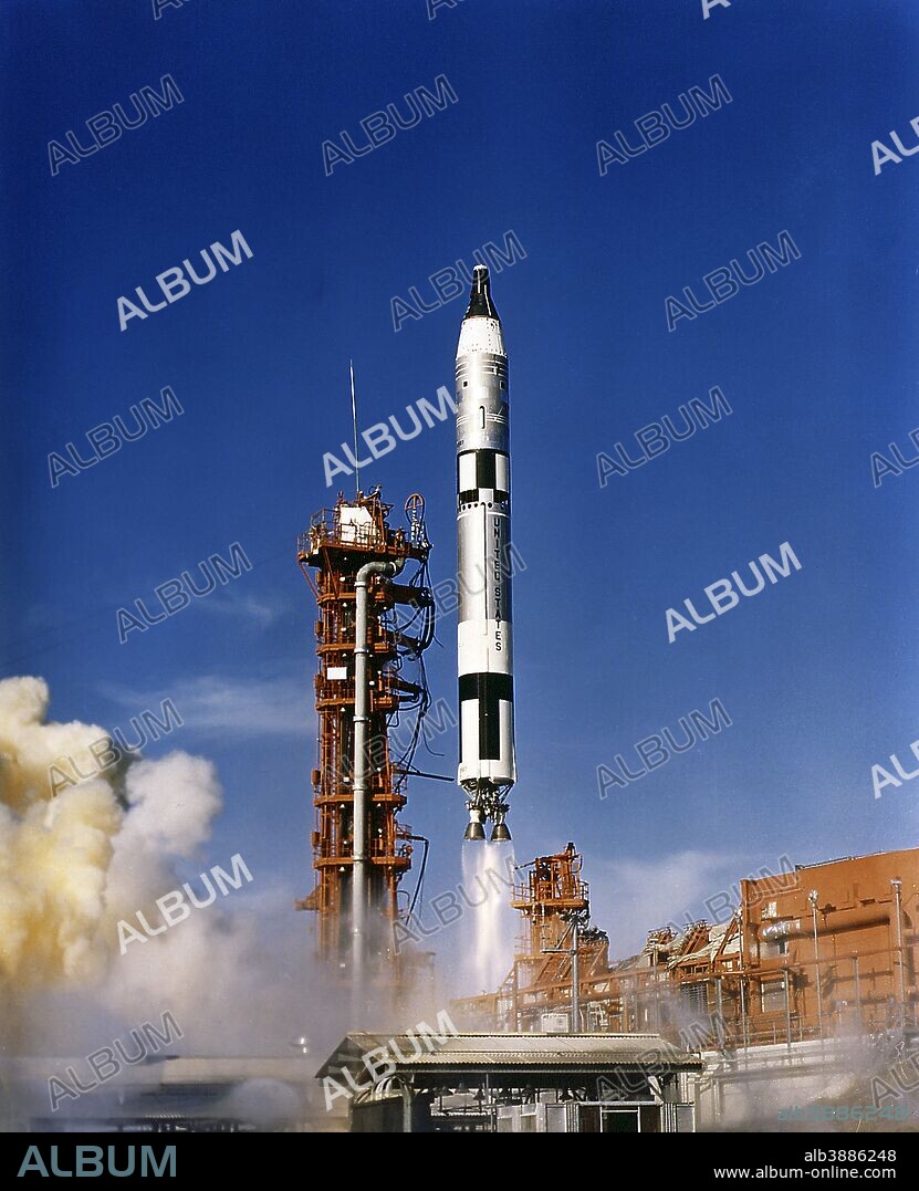 November 11, 1966 - Gemini 12 astronauts lift off aboard a Titan launch vehicle from the Kennedy Space Center, an hour and a half after their Agena target vehicle was orbited by an Atlas rocket. Launched atop an Atlas booster, the Agena target vehicle (ATV) was a spacecraft used by NASA to develop and practice orbital space rendezvous and docking techniques in preparation for the Apollo program lunar missions. The objective was for Agena and Gemini to rendezvous in space and practice docking procedures. An intermediate step between Project Mercury and the Apollo Program, the Gemini Program's major objectives were to subject two men and supporting equipment to long duration flights, to perfect rendezvous and docking with other orbiting vehicles, methods of reentry, and landing of the spacecraft.