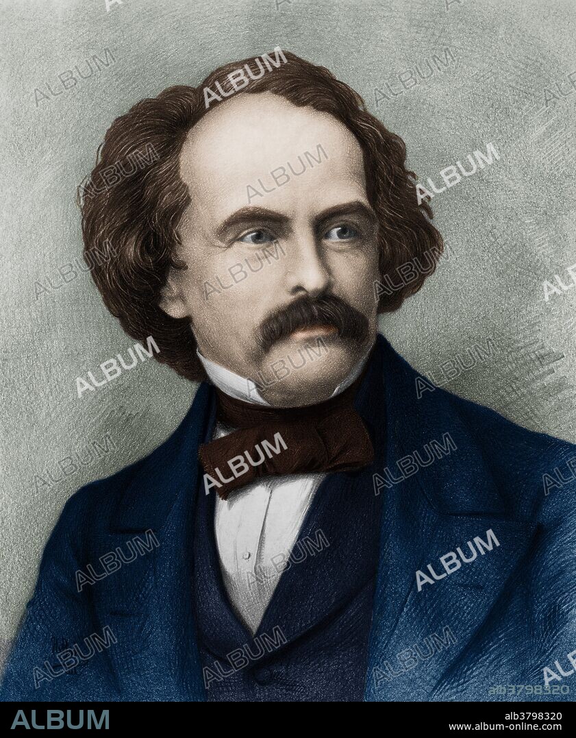 Colorized portrait of Nathaniel Hawthorne (July 4, 1804 - May 19, 1864), an American novelist and short story writer. Much of his writing centers on New England, with many works featuring moral allegories with a Puritan inspiration. His fiction works are considered part of the Romantic movement and, more specifically, dark romanticism. His themes often center on the inherent evil and sin of humanity, and his works often have moral messages and deep psychological complexity. He is best remembered for his novels: The Scarlet Letter, The House of Seven Gables and The Marble Faun. He died in his sleep in 1864 at the age of 59.
